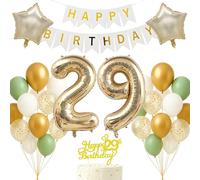 29th Birthday Decorations Set Light Gold White Sage Green Theme Happy Birthday Banner Balloon Decor Photo Backdrop for Women Men Adults Turning 29 Age 29 Party Supplies Celebration Decor Event Bundle