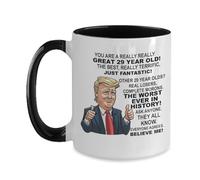 29th Birthday Donald Trump Two Tone Coffee mug, 29 Year Old Bday Gift Usa American President Novelty Cup, Funny Gag Mug For Friend, Brother, Coworker