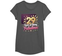 29th Birthday Gift: Fabulous Years Celebration T-Shirt, Girls, Asphalt, XS