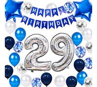 29th Birthday Party Decoration Blue for Him, Happy Birthday Banner Blue Number 29Birthday Star Foil Balloons Latex Confetti Balloons for Men Him 29 Years Old Birthday Supplies(29th)