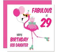 29th God Daughter Birthday Card - Fabulous Flamingo - Pink Cute God-Daughters Birthday Card for 29 Year old twenty nine, twenty ninth