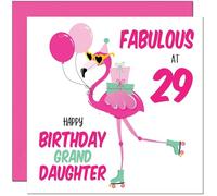 29th GrandDaughter Birthday Card - Fabulous Flamingo - Pink Cute Granddaughters Birthday Card for 29 Year old twenty nine, twenty ninth