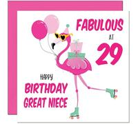 29th Great Niece Birthday Card - Fabulous Flamingo - Womens Pink Cute Great Nieces Birthday Card for 29 Year old twenty nine, twenty ninth