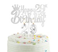 29th Silver Birthday Cake Candle, Party Candle with Cake Topper, Silver Party Candle Cake Topper for Boys Girls Men Women, 29th Birthday Decoration, Wedding Anniversary