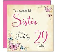 29th Sister Birthday Card - Beautiful Butterfly Floral Sisters Birthday Card for 29 Year old twenty nine, twenty ninth