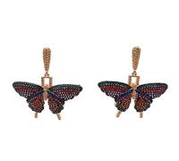 29x16mm Multi Color Gold Plated Pave Butterfly Insect Drop Stud Earrings For Women Party Gift