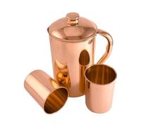 2activelife 100% Pure Copper Pitcher 50.72 Oz / 1500 ml With 2 Tumblers | Drinking Water Plain Pitcher With Glasses | Copper Jug Set With Lid & Cups | Handle Water Bottle | Ayurveda Health Benefits