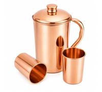 2activelife 100% Pure Copper Water Jug Set with 2 Tumblers, 1500 ml (50.72 oz) Copper Pitcher with Lid & Handle, Lacquer-Free Drinking Water Pitcher, Ayurvedic Copper Container