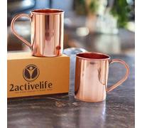 2activelife Copper Mules Moscow Mule PURE Copper Mugs Set of 2 - Handmade of 100% Pure THICK Copper - Straight Smooth Finish - Easy Care Copper Inside - Sturdy Authentic - Holds 16 ounces