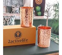 2activelife Hammered Design Copper Tumbler Set | Drinking Water with Copper Cups | Premium Quality Tumblers for Home, Office, Travel & Gifting - 11.8 US Fl Oz