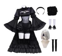 2B Cosplay Costume Bride Style Outfit Full Set | 2Byorha Bride Style Cosplay Costume, No.2 Type B Black Gothic Wedding Dress Set Halloween Comic Con