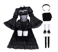 2B Cosplay Costume Bride Style Outfit Full Set | 2Byorha Bride Style Cosplay Costume, No.2 Type B Black Gothic Wedding Dress Set Halloween Comic Con