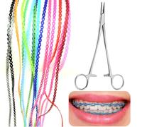 2BDENT 20-Pack Colorful Power Chains(Continuous) for Braces, 20cm Orthodontic Elastic Bands with Pliers, DIY Replacement Chains for Teens and Adults, Fashion Dental Care