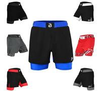 2BOLD Hybrid MMA Shorts Men’s 2 in 1 BJJ, Grappling, JIU-Jitsu, NO-GI, Dual Layer, Built in Compression, Running Shorts, Black-blue, Medium