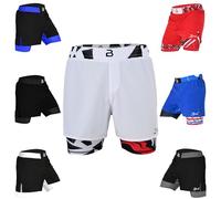 2BOLD Hybrid MMA Shorts Men’s 2 in 1 BJJ, Grappling, JIU-Jitsu, NO-GI, Dual Layer, Built in Compression, Running Shorts, White-Inner, Large