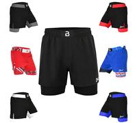 2BOLD MMA Shorts Men’s 2 in 1 Jiu-Jitsu Built in Compression Lining Athletic Gym Boxing Muay Thai BJJ No-Gi Grappling Shorts, Black, X-Large