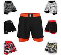 2BOLD MMA Shorts Men’s 2 in 1 Jiu-Jitsu Built in Compression Lining Athletic Gym Boxing Muay Thai BJJ No-Gi Grappling Shorts, Black-orange, Medium