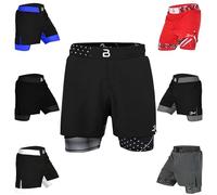 2BOLD MMA Shorts Men’s 2 in 1 Jiu-Jitsu Built in Compression Lining Athletic Gym Boxing Muay Thai BJJ No-Gi Grappling Shorts, Black-Inner, Medium