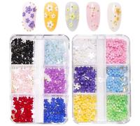 2Boxes 6 Grids 3D Colorful Flower Nail Charms- 3D Nail Flowers Rhinestone with Gold Caviar Beads Mixed DIY Nail Decorations for Acrylic Cherry Blossom Nail Art Design (Colorful B)