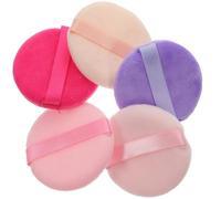 2boxes Powder Puff Reusable Fluffy ABS Cosmetic Tool for Touch Ups | Flocking Finish, Hand Stitched Ribbons and Back Strap, Travel Use for Foundation Cream and Setting Powder Random Color