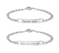 2Burned 1xPersonalised Stainless Steel Bracelet for Women & Men - Custom Engraved Text, Name, or Date - Silver Chain Bracelet, Gift for Mum, Dad, Wife, Husband or Friend (Women’s bracelet)