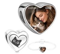 2Burned Custom Personalised Love Heart Photo Charm Bead Fit European bracelets (Cat in heart)