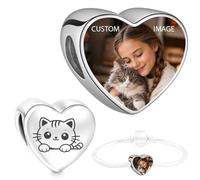 2Burned Custom Personalised Love Heart Photo Charm Bead Fit European bracelets (Kitty Cat)