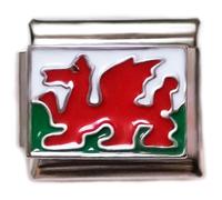 2Burned Italian Charm Flag for 9 mm Bracelets Stainless Steel (Wales)