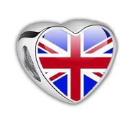 2Burned Love Heart Photo Alloy Zinc Bracelet Charm Bead Gift Fit Pandora (Union Jack Flag)