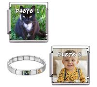2Burned Personalised 2x Italian Photo Charms with Italian Style 9 mm Bracelet