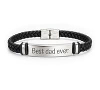 2Burned Personalised Engraved Men’s Bracelet Custom Name Date Black PU Leather Dad Gift (Best dad ever)