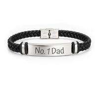 2Burned Personalised Engraved Men’s Bracelet Custom Name Date Black PU Leather Dad Gift (No.1 Dad)