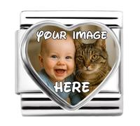2Burned Personalised Family Photo Charm Link fits all classic 9mm Italian style Bracelets (Heart)