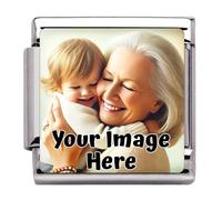 2Burned UK Personalised Silver Photo Charm Link - Fits 9 mm Modular Italian Style Bracelets - Custom Picture with Baby Scan, Family or Couple - Unique Gift for Mum, Wife, Girlfriend
