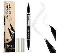 2CHILL 30° Curved Eyebrow Pencil, 2-in-1 Waterproof Microblading Eyebrow Pen with 4 Tips, Precision Brush for Vibrant Color (Dark Brown)