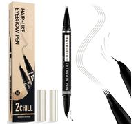 2CHILL 30° Curved Eyebrow Pencil, 2-in-1 Waterproof Microblading Eyebrow Pen with 4 Tips, Precision Brush for Vibrant Color (Light Brown)