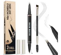 2CHILL 30° Curved Eyebrow Pencil, 2-in-1 Waterproof Microblading Eyebrow Pen with 4 Tips, Precision Brush for Vibrant Color (Black Brown)