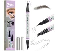 2CHILL 30° Curved Eyebrow Pencil, Magic 2 in 1 Eyebrow Pen Pro, Waterproof Eye Brow Pen with 2 Tips, Vivid Microblading Brow Pencils for Women, Last All Day Makeup (04 Black Brown)