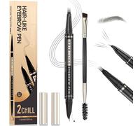 2CHILL 30° Curved Eyebrow Pencil, Magic 2 in 1 Eyebrow Pen Pro, Waterproof Eye Brow Pen with 4 Tips, Vivid Microblading Brow Pencils for Women, Last All Day Makeup (04 Black Brown)