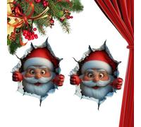 2Christmas Wall Stickers, Jolly Santa Peeking Through Design, 3D Peel Effect Santa Claus Breaking Through Wall Decal, Removable Santas Claus Walls Decoration Stickers, for Home Classroom Party Decor