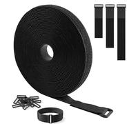 2cm * 10m Adjustable Cable Straps with 60 Buckles, Cut-to-Length Hook and Loop Strips, Black Reusable Fastening Cable Ties for Cable Tidy, Wire Management, Cord Organiser (Black)