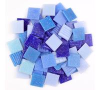 2cm (3/4") Square Vitreous Glass Mosaic Tiles for Crafts Bulk, 1 LB Colorful Mix Quartz Glass Tiles for DIY Art Crafts Kit Adult Kids and Home Deco (Blue Mix)