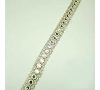 2cm Wide Gold Silver Mirror Effect Trimming Ribbon Border Lace Ethnic Gota (1 Metre, French Gold X416)