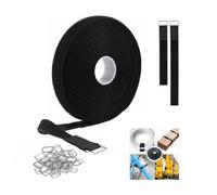 2cm x 5m Hook and Loop Straps with 25 Metal Buckles, Cut-to-Length Reusable Black Cable Ties, Adjustable Fastening Cable Straps, Nylon Securing Cinch Strap