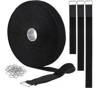 2cm x5m Hook and Loop Straps with 25 Metal Buckles,Cut-to-Length Reusable Cable Ties,Adjustable Fastening Cable Straps,Nylon Securing Cinch Strap,2cm Wide, Black
