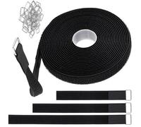 2cm x5m Hook and Loop Straps with 25 Metal Buckles,Cut-to-Length Reusable Cable Ties,Adjustable Fastening Cable Straps,Nylon Securing Cinch Strap,2cm Wide, Black