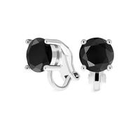 2CT Black Brilliant Cut Solitaire Round Cubic Zirconia CZ Clip On Stud Earrings Simulated Onyx Rhodium Silver Plated Brass