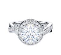 2CT Genuine Moissanite Sterling Silver Fancy Crossover Shank 12mm Diameter Large Halo Promise Engagement Ring (J)