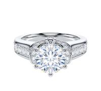 2CT Genuine Moissanite Sterling Silver Luxury Vintage Large Side Stones Promise Engagement Ring For Women (L)