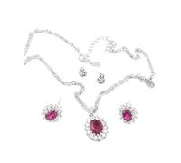 2ct Luxury Handmade Fine Jewelry Genuine Ruby Blue Diamond Necklaces Earrings Princess Diana Ruby Pendant Stud Earrings 18k White Gold Silver Jewelry July Birthstone 40th Rubi Anniversary Birthday